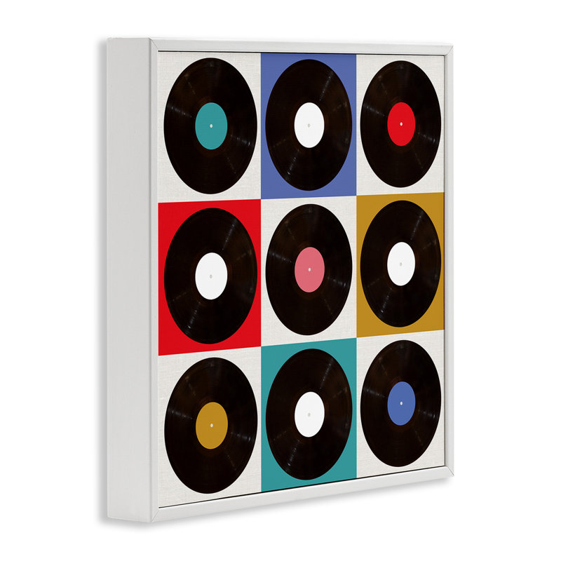 Disques géométriques, estampe numérique, design par Katrina Craven, H 17 po x l 17 po, Giclée encadrée blanc bord de mer