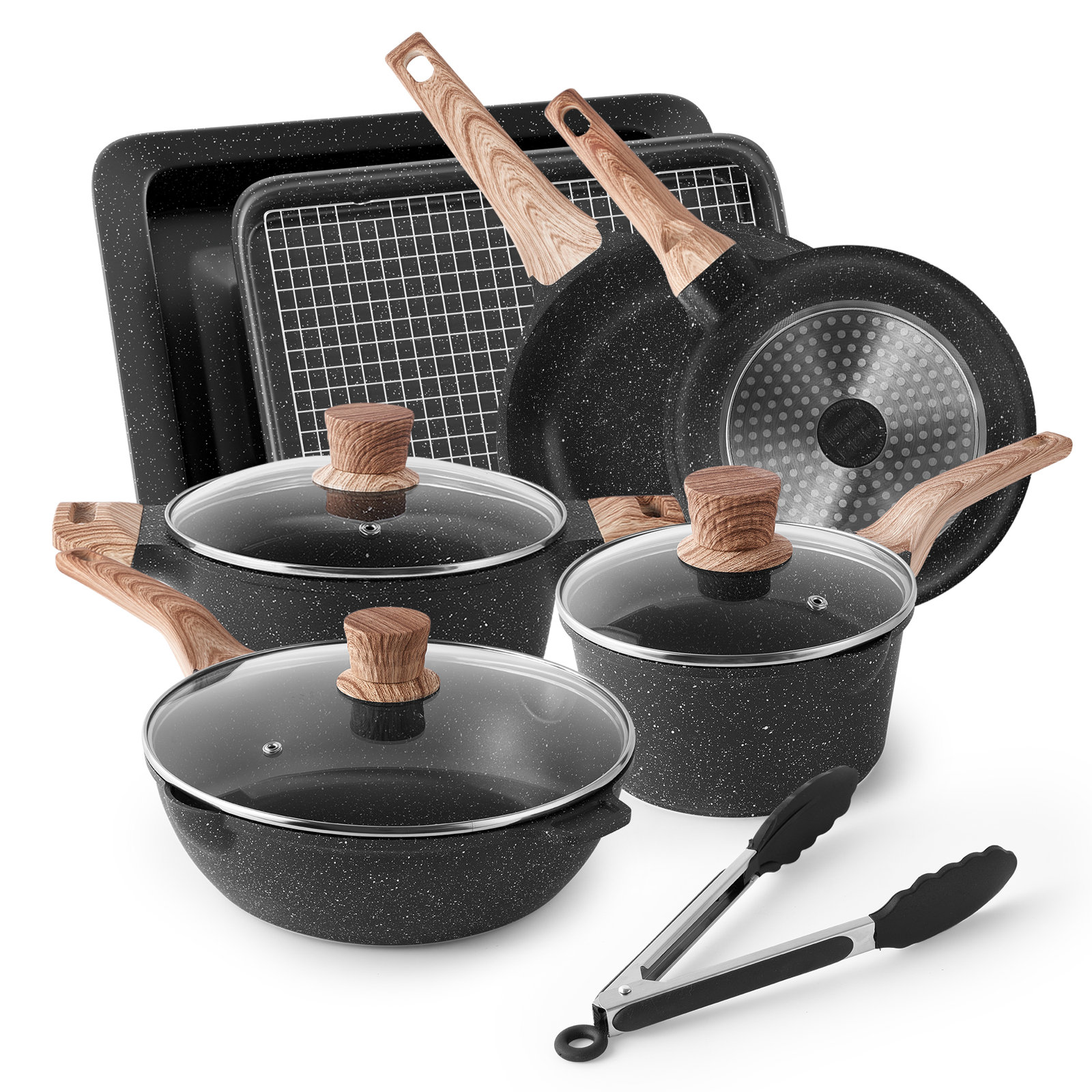 Caannasweis Nonstick Cookware Sets Kitchen Pots and Pans, Black