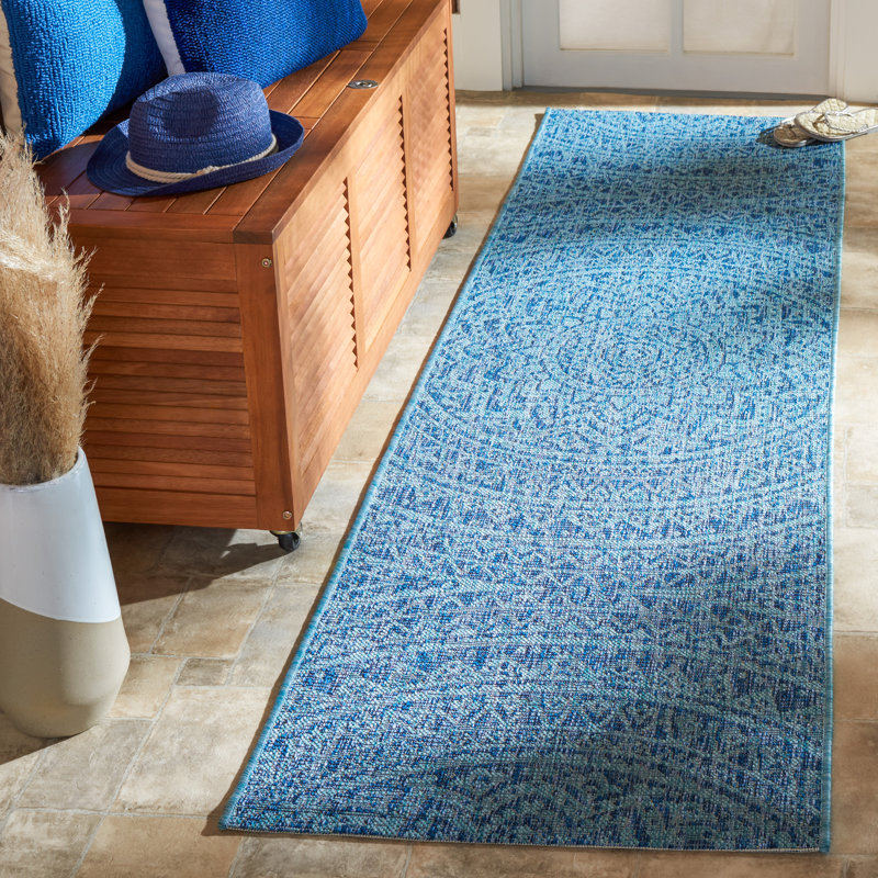 Melida Navy/Aqua Indoor/Outdoor Area Rug, Runner 2'3" x 8'