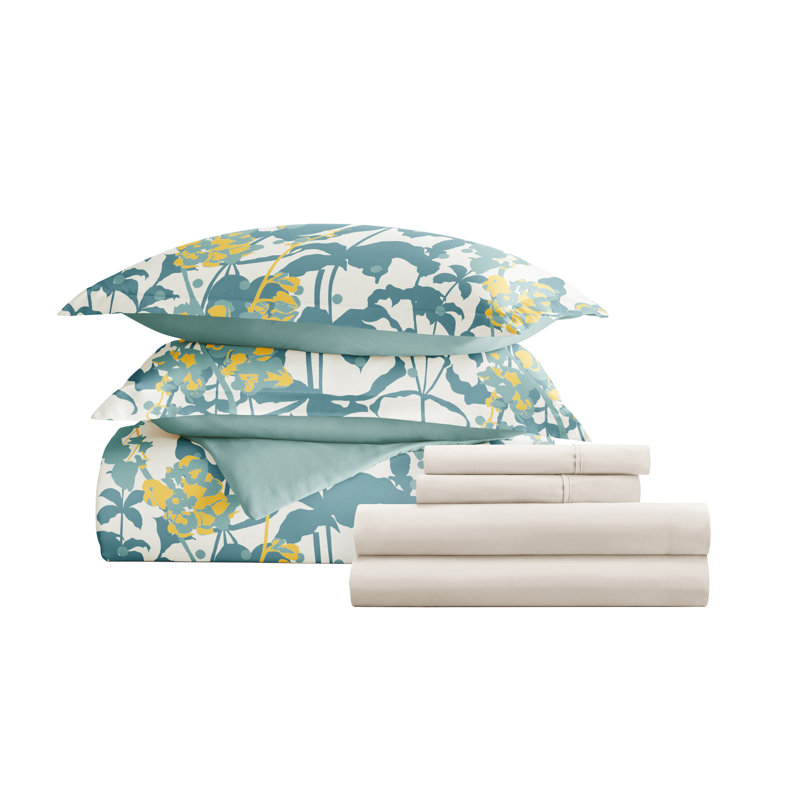 8-Piece Reversible Bedding Bundle - Patterned Duvet Cover, Comforter Insert and Solid Sheet Set, Twin XL Bedding Bundle
