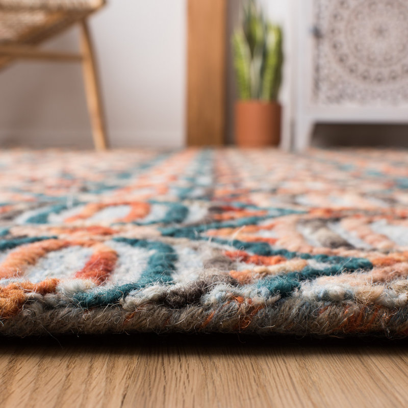 Rubalcava Hand Tufted Wool And Cotton Geometric Rug, Rectangle 5' x 8'