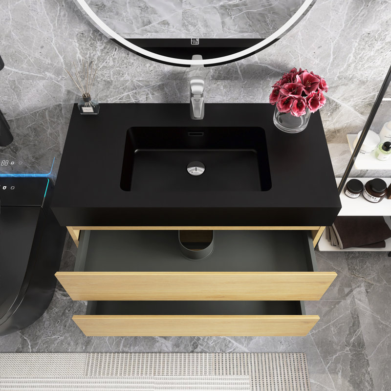 36 po Meuble-lavabo simple mural avec plateau, Chêne