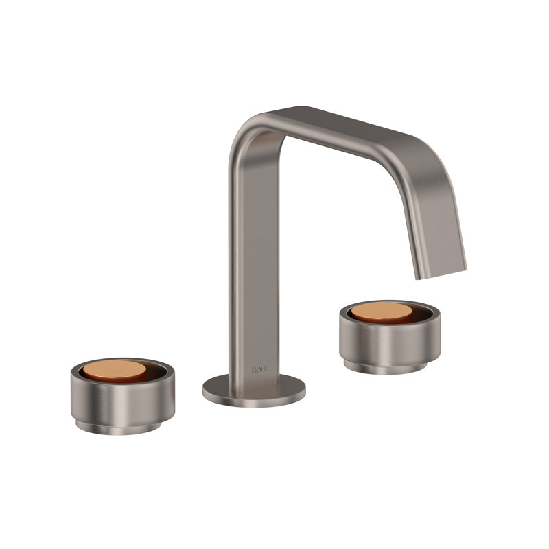 Eclissi Widespread Lavatory Faucet With U-Spout, Satin Nickel/Saitn Gold