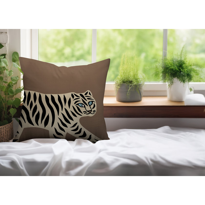 Oreiller carré intérieur / extérieur Gigi Tiger, H 16 po x l 16 po, Beige