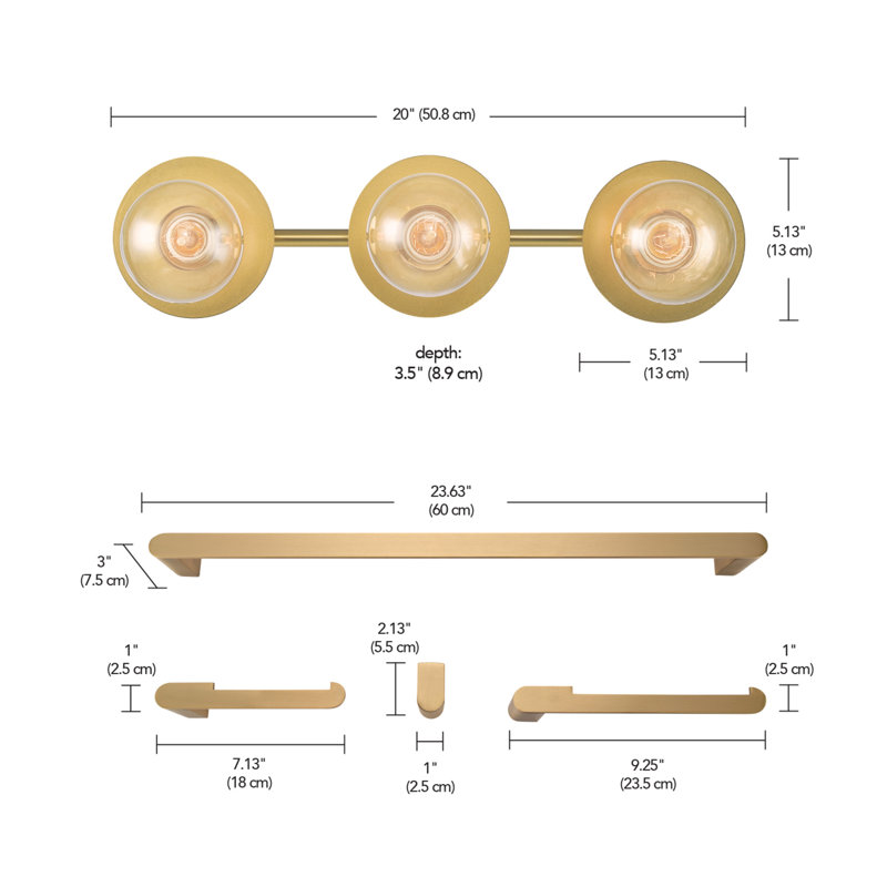 5-Piece Matte Brass All-In-One Bathroom Set with 20" 3-Light Vanity Light