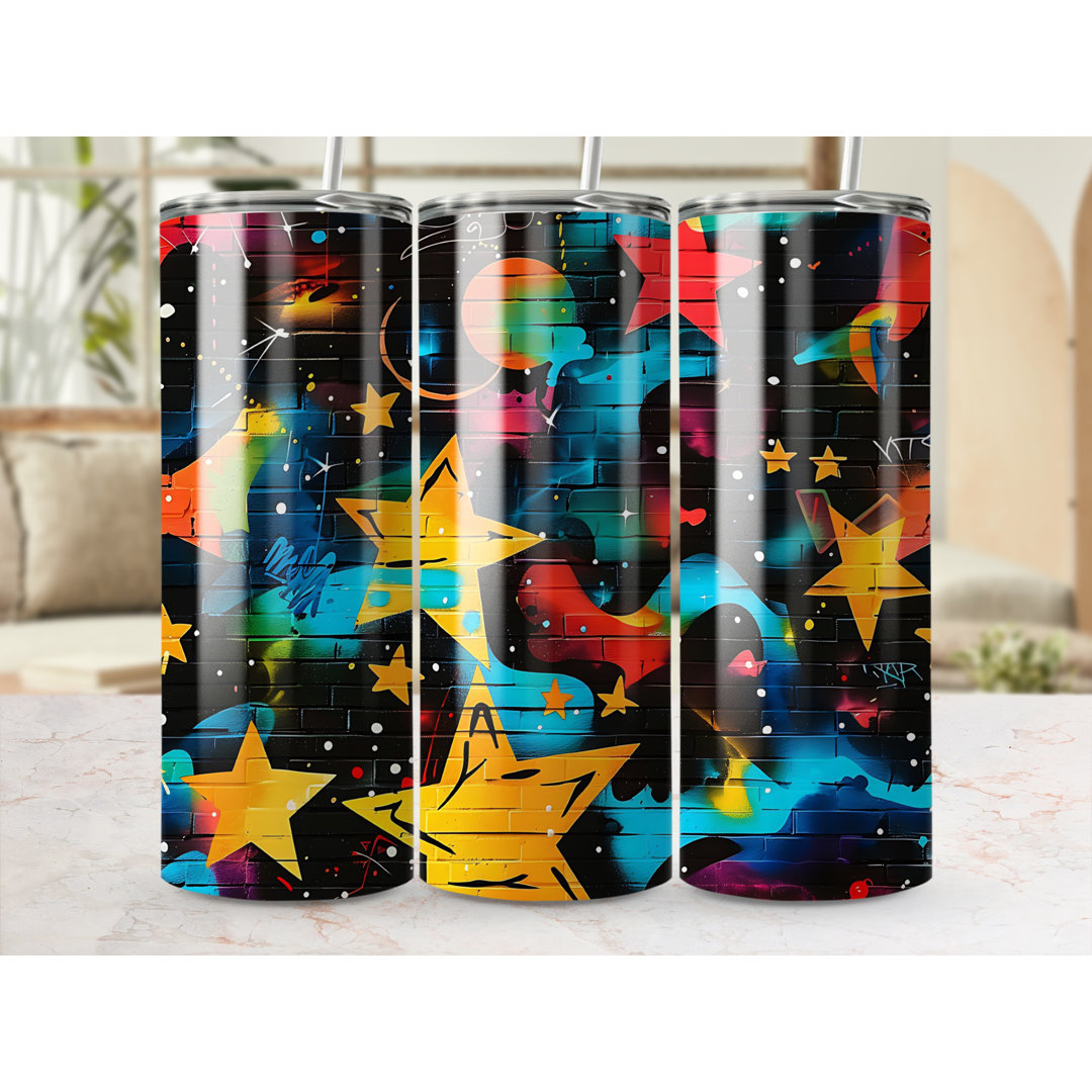 20oz Tumbler, Graffiti Brick Wall Art, Stars and Moon Design, Stainless Steel Tumbler, Tumblers