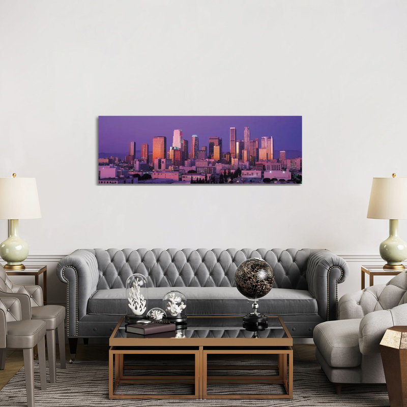 Los Angeles Panoramic Skyline Cityscape (Dusk) - Wrapped Canvas Panoramic Print