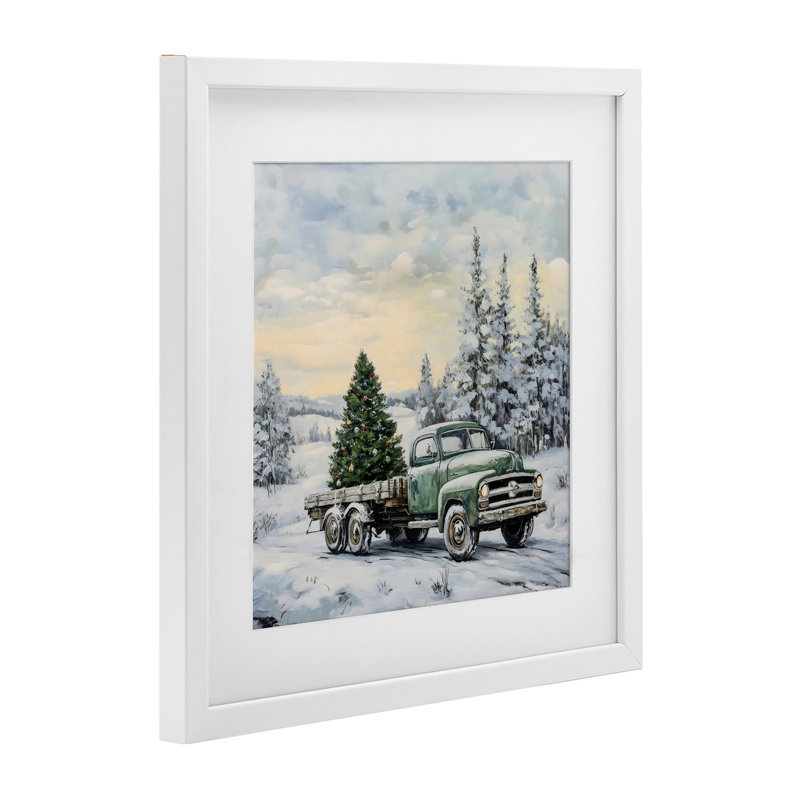 «Green Christmas Tree Truck», reproduction sous verre encadrée, design par Petal Prints Design, H 13 po x l 13 po