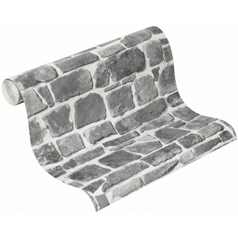  Modern Faux Stone Brick Effect Wallpaper Textured Realistic Rustic Cobblestone Wall Grey 265620