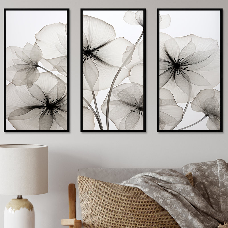 «Black and White Morning Glory Speed» - ensemble d'art mural sur toile Morning Glory, Cadre flottant noir