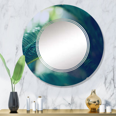 Feuilles de palmier tropicales, vert naturel - Miroir mural tropical rond