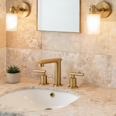 Modern 8-Inch Widespread Bathroom Faucet in Gold Finish – Stainless Steel, 3-Hole Installation with Pop-Up Drain
