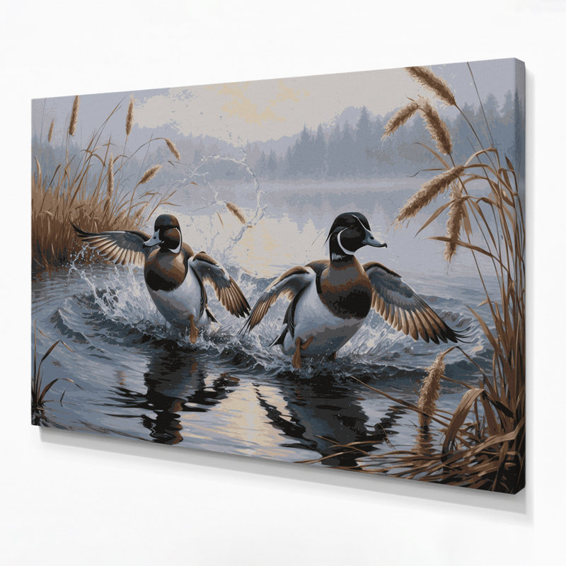 «Birds Bufflehead», art mural sur toile bleue, H 20 po x l 24 po