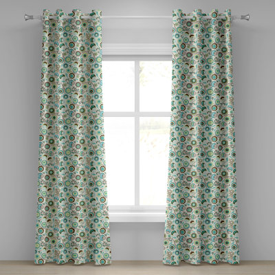 East Urban Home Floral Grommet Curtain Decorative 2-Panel Window Drapes, 50", Mint Green Sky Blue