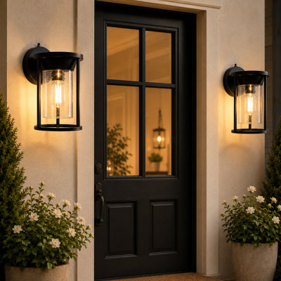 Lanterne murale d'extérieur en fer noir 9,25 "avec crépuscule à l'aube