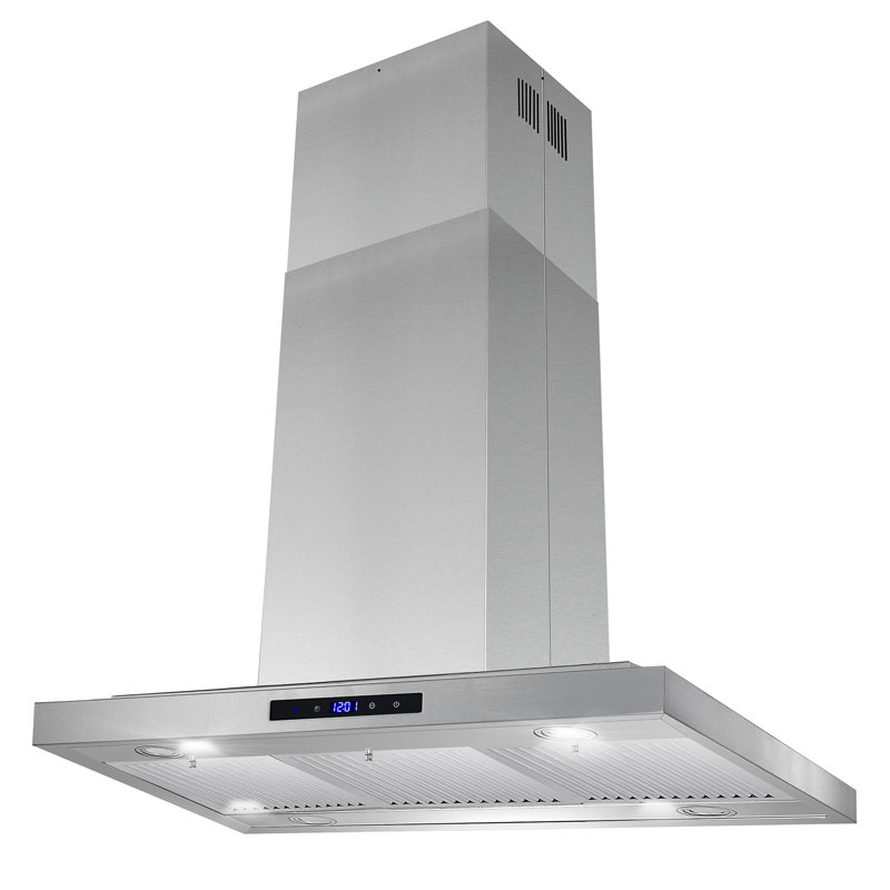 36-Inch Stainless Steel Convertible Island Range Hood with LED Lights