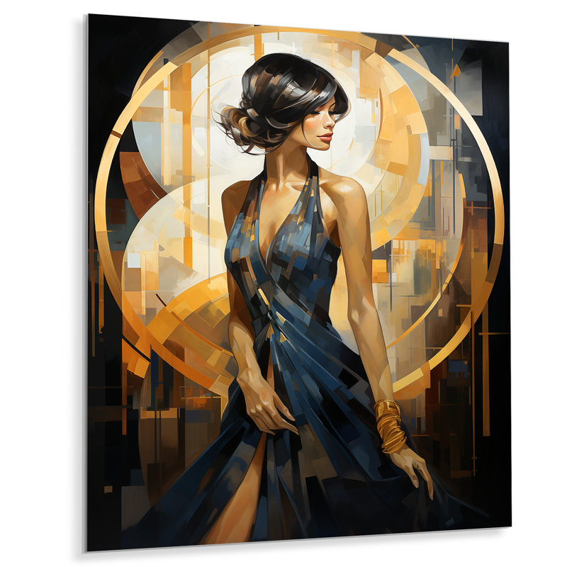 Or et saphir femme élégance VII - mode femme, art en métal, H 32 po x l 24 po