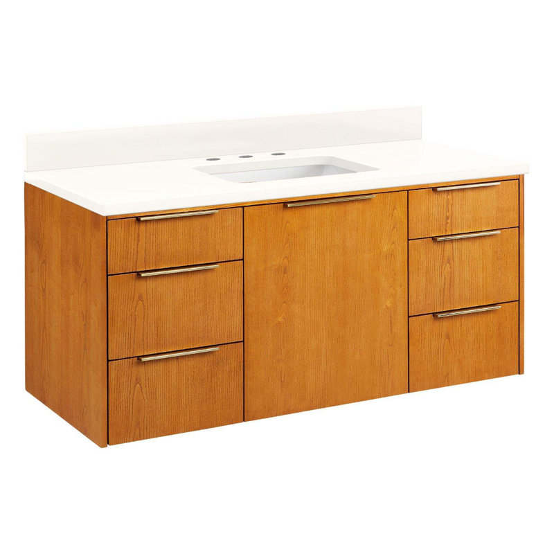 Ensemble de meuble-lavabo simple 48 po avec lavabo rectangulaire encastrable Dita, Bois moyen, 8 po, Quartz blanc arctique