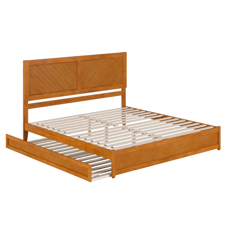 Lamarkus Solid Wood Platform Bed with Footboard & Trundle, King, Light Toffee
