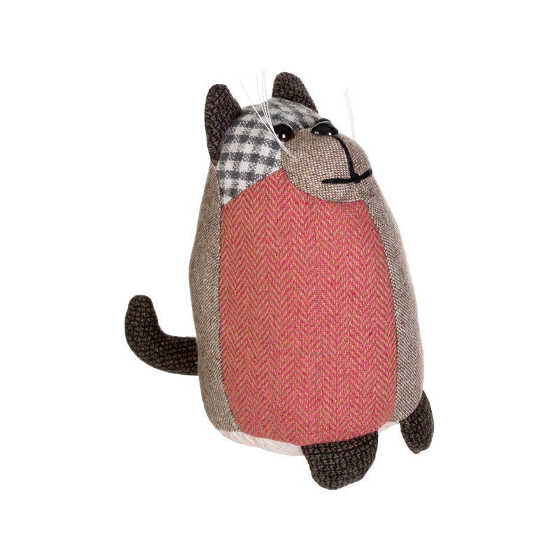 Anthracite Ridge Small Cat Floor Fixed Door Stop, Brown/Tartan