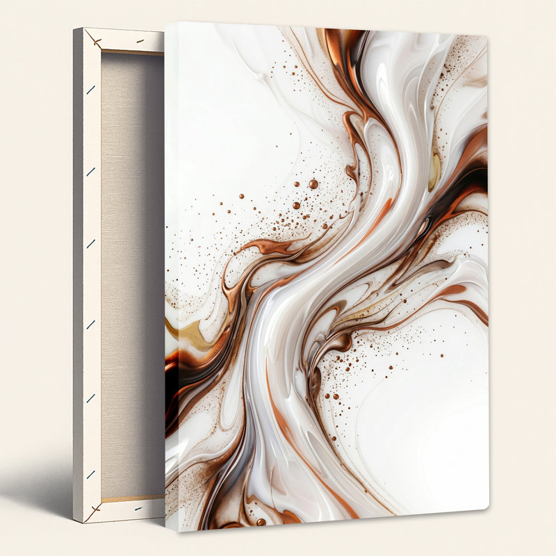 Art abstrait sur toile abstraite tourbillonnante, bronze, blanc, moucheté, fluide, H 18 po x l 12 po