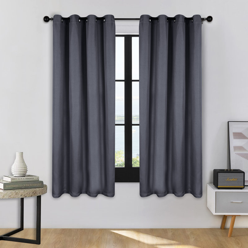 Modern Linen Inspired Classic Solid 100% Polyester Room Darkening Curtain Panel, Grommet 52" W x 63" L, Charcoal