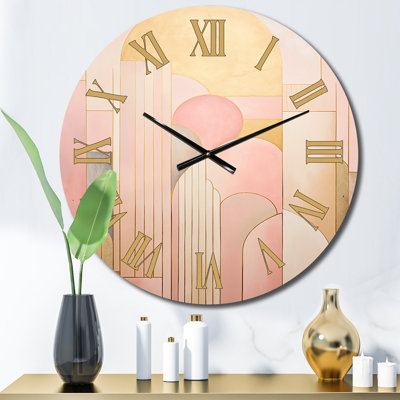 Golden City Dreams Retro Illustration I - Horloge murale géométrique moderne