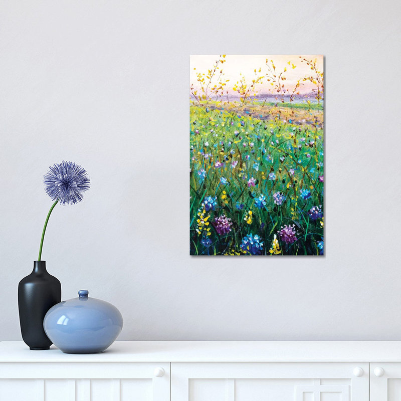 Beautiful Flower Wildflowers Landscape Art by Valery Rybakow - Painting on Canvas, Wrapped Canvas