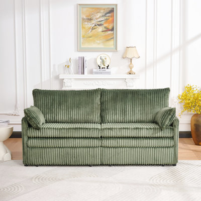 Lit convertible de 73 po, canapé moderne 3 en 1 en velours côtelé avec poche latérale et ports, pour petite chambre d'appartement, taille standard, cadre en bois massif et métal, rembourrage en mousse, gigogne pour salon, espaces.