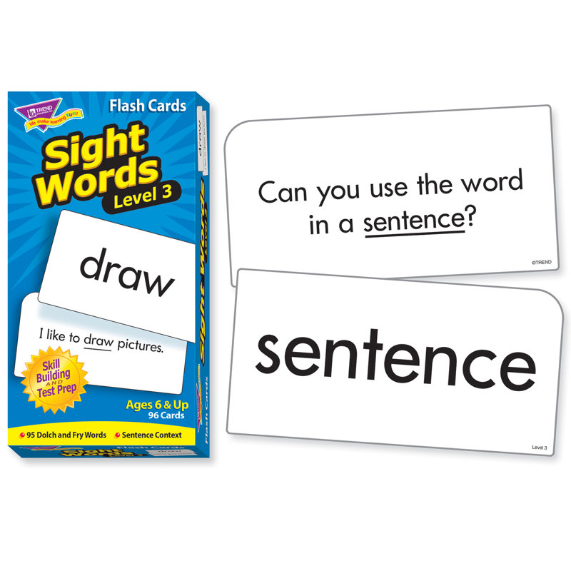 « sight words », 3 cartes flash de niveau