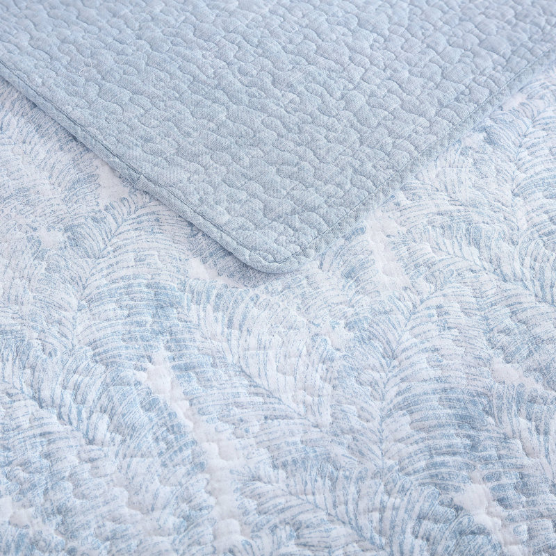 King Size Blue Cotton Reversible Quilt Set with Shams