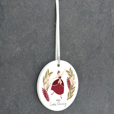 12 Days 9 Ladies Dancing Circle Shaped Ceramic Ornament