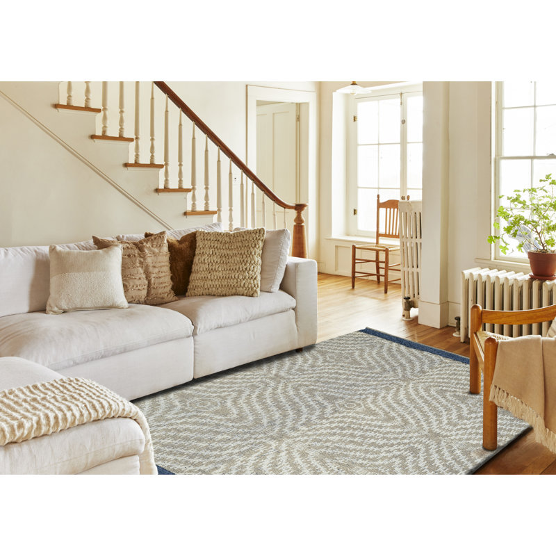 Sunrise Coverlet Hand Knotted Geometric Area Rug in Beige, Rectangle 7'6" x 9'6"