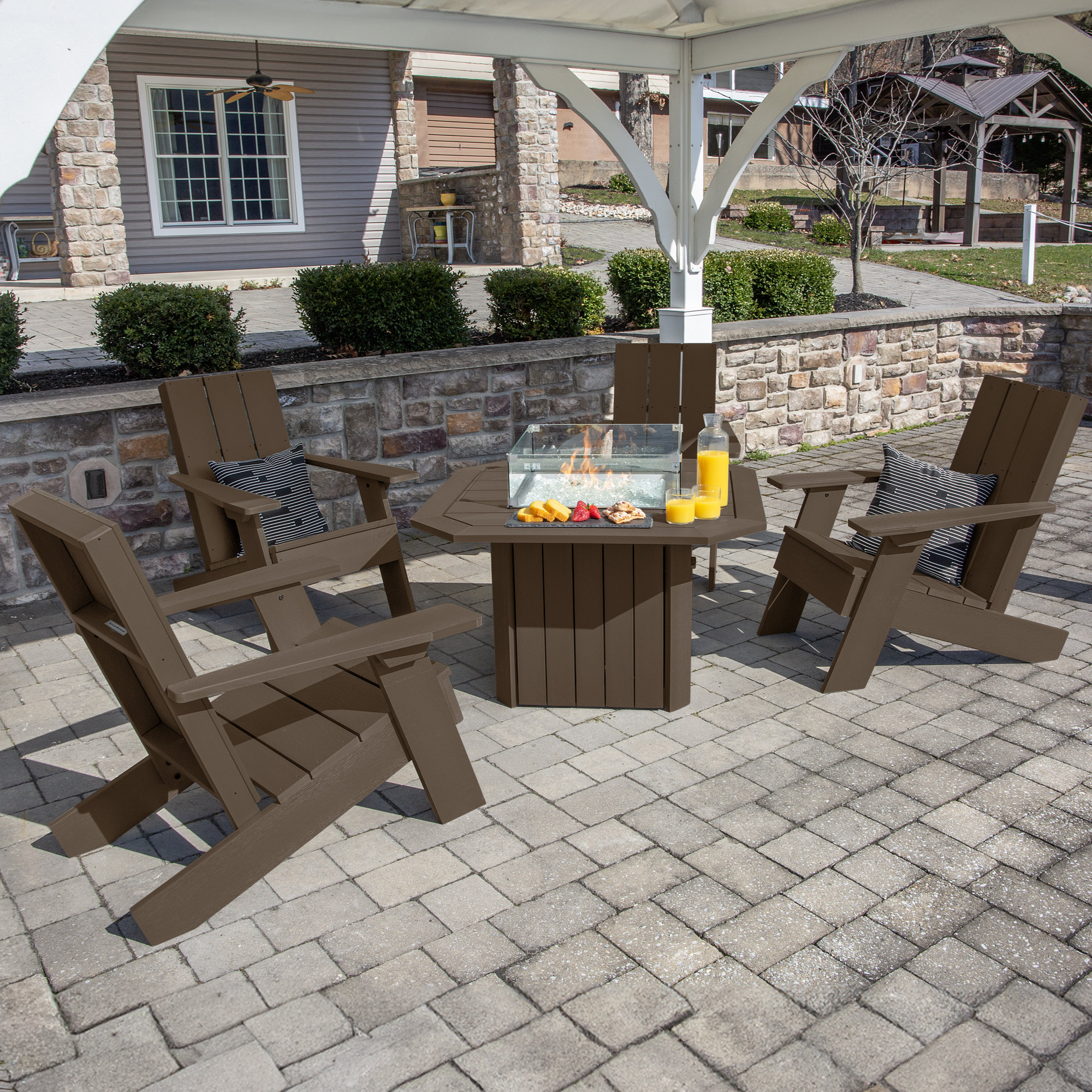 Outdoor Adirondack Set, Weathered Acorn