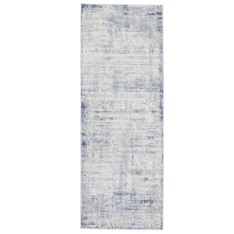 Tapis abstrait gris / bleu marine, Tapis de couloir 3 pi x 8 pi