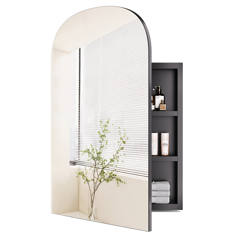 Armoire à pharmacie de salle de bain arquée 20 po x 30 po avec miroir - Miroir mural moderne avec rangement (encastré ou en surface), structure en métal noir - facile à installer, fabrication robuste