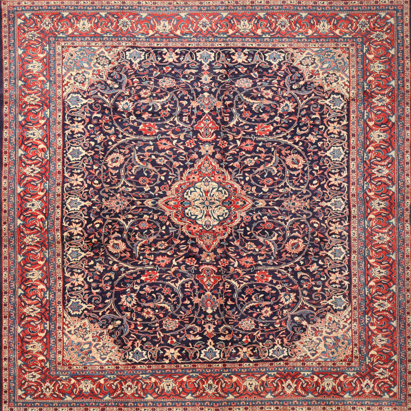 Tapis traditionnel rouge / violet Dharmadhikari, Carré 3 pi