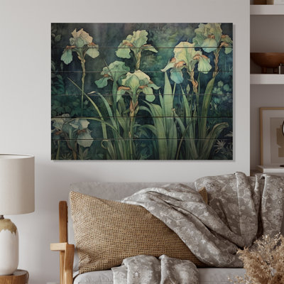 Pétales verts iris III sur bois