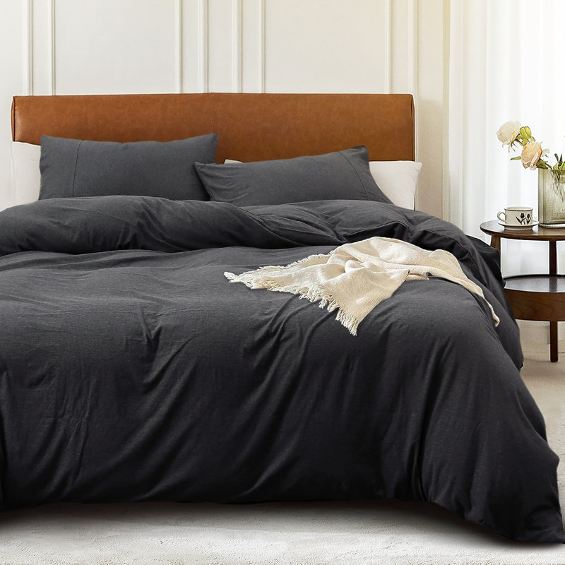 HOME BEDDING Jersey Cotton Duvet Cover Set, Charcoal Gray, Full Duvet Cover + 2 Standard Shams