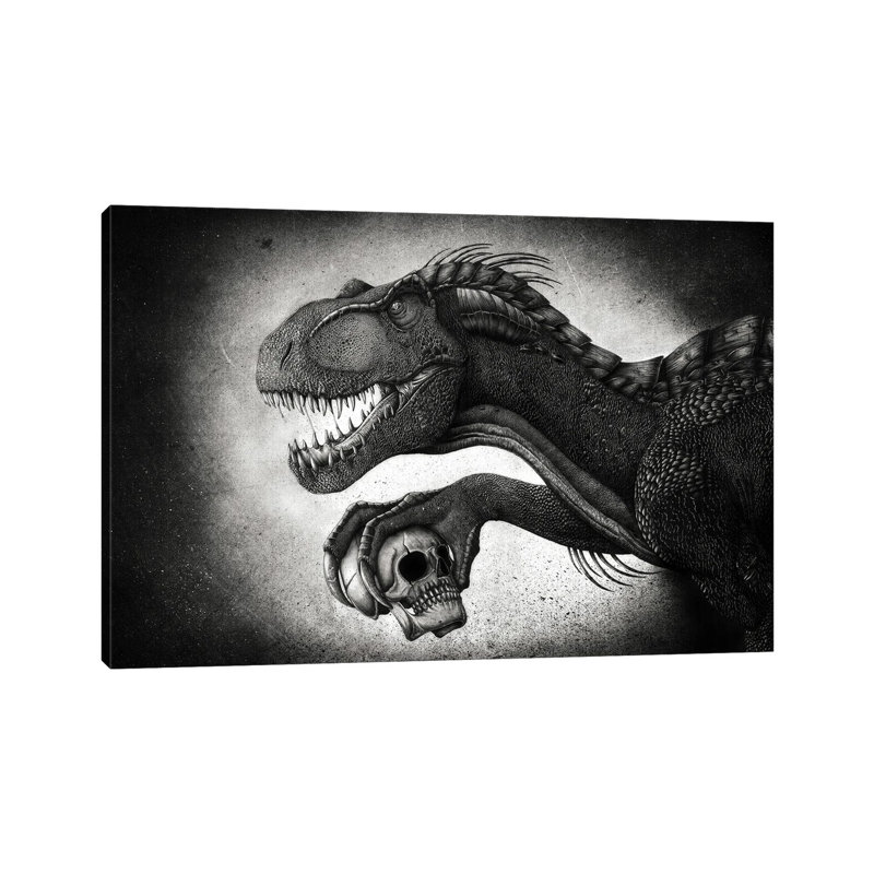 Indoraptor Dinosaur Grasping A Skull With Its Talon by Aram Papazyan - Wrapped Canvas Print