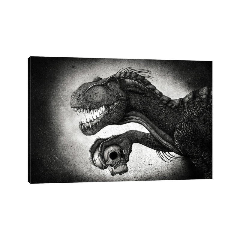 Indoraptor dinosaur grasping a skull with its talon by Aram Papazyan - Wrapped Canvas Graphic Art on Canvas, Wrapped Canvas