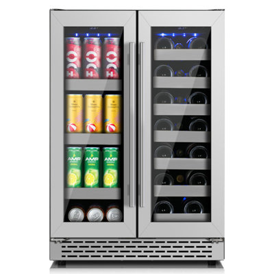 24 Inch Wine & Beverage Refrigerator, Dual Zone Freestanding /Built In Beverage Fridge With Stainless Steel Shelves /LED Light, Under Counter Wine Fri | Fridge.com