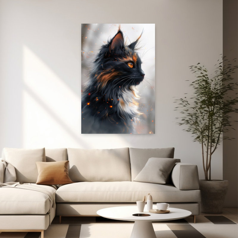 Mystic Calico Cat, art mural contemporain, 60" H x 40" W