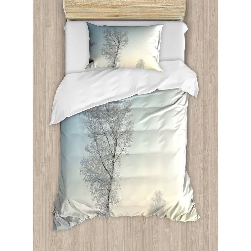 Coastal Polyester Duvet Cover, Frozen Tree Morning Sun