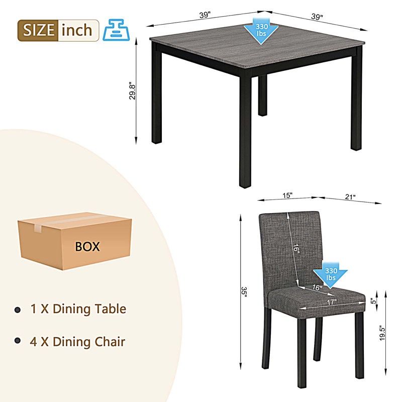 Ensemble de table de salle à manger 5 pièces avec 4 chaises, ensemble de table de salle à manger pour 4 personnes, ensemble de table de salle à manger en bois