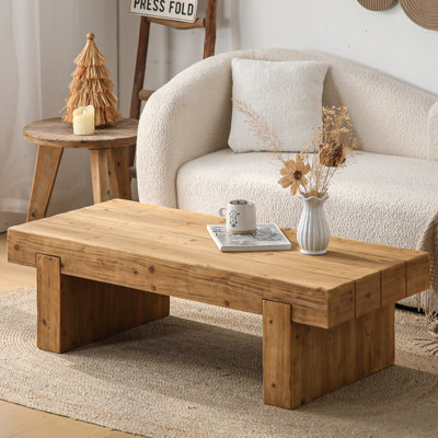 Table basse en bois massif Farmhouse - Décoration rustique rectangulaire pour le salon ou le bureau à domicile, profil bas