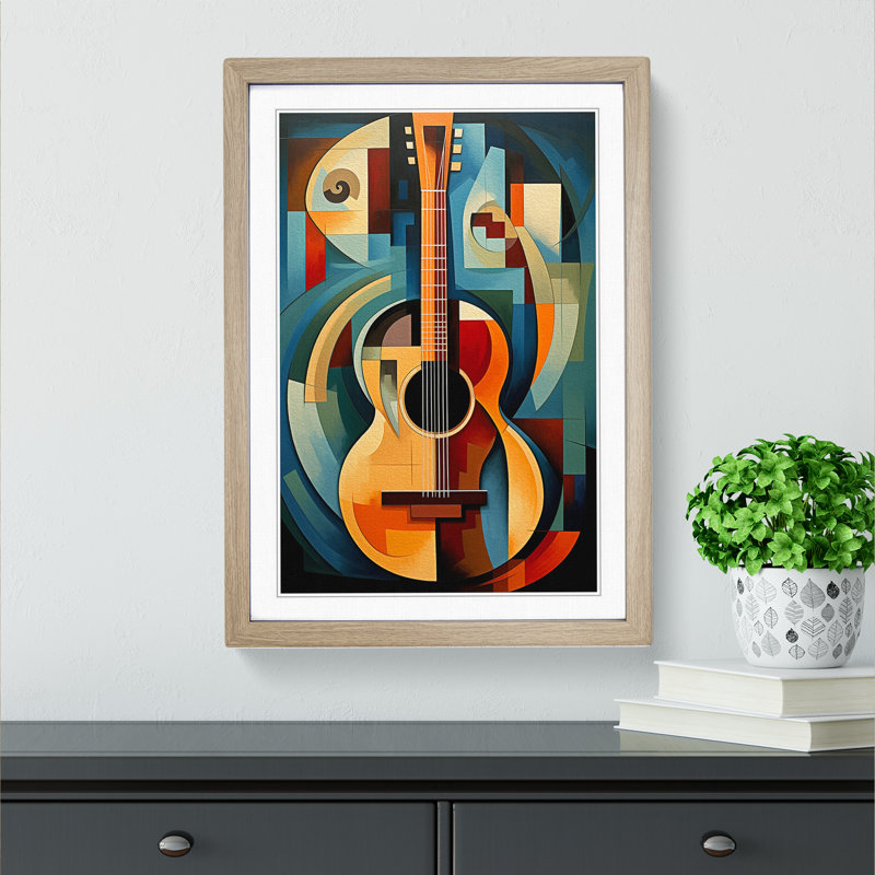 Guitar Cubism - Single Picture Frame Print on Wood