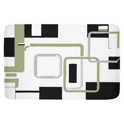 Black & Green Geometric Block Bath Rug，16 X 24