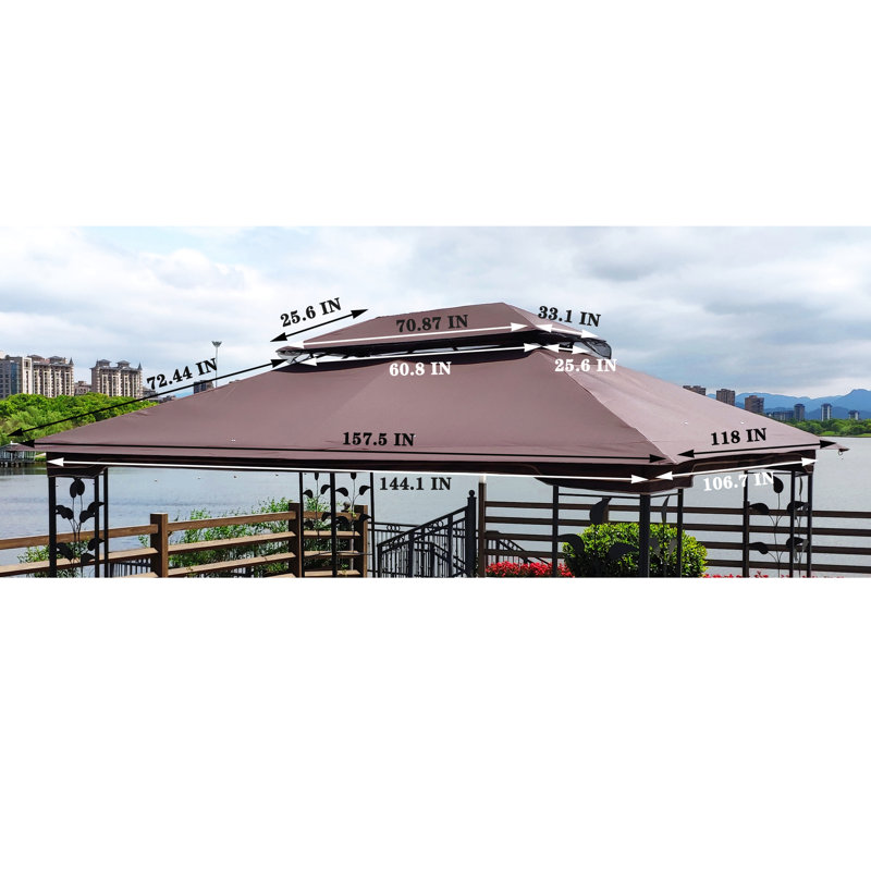 13X10 Ft Double Roof Gazebo Replacement - Brown Canopy & Weather Fastness Easy Assembly