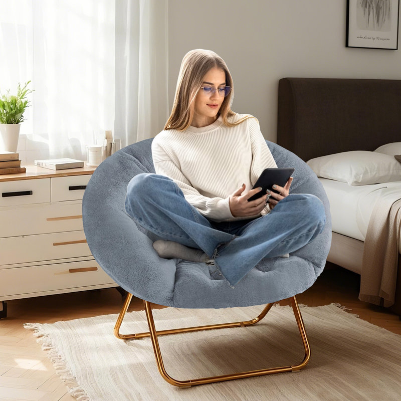 Cozy Saucer Chairs Faux Fur Living Room Reading Lounge Furniture Folding Comfy With Soft Thick Padded Seat Metal Frame Modern Style For Bedroom Home Adults, X-Large